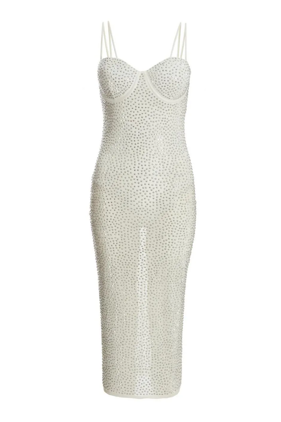 Quiz Rhinestone Bodycon Midi Dress White New