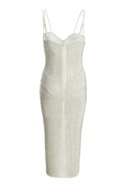 Quiz Rhinestone Bodycon Midi Dress White New