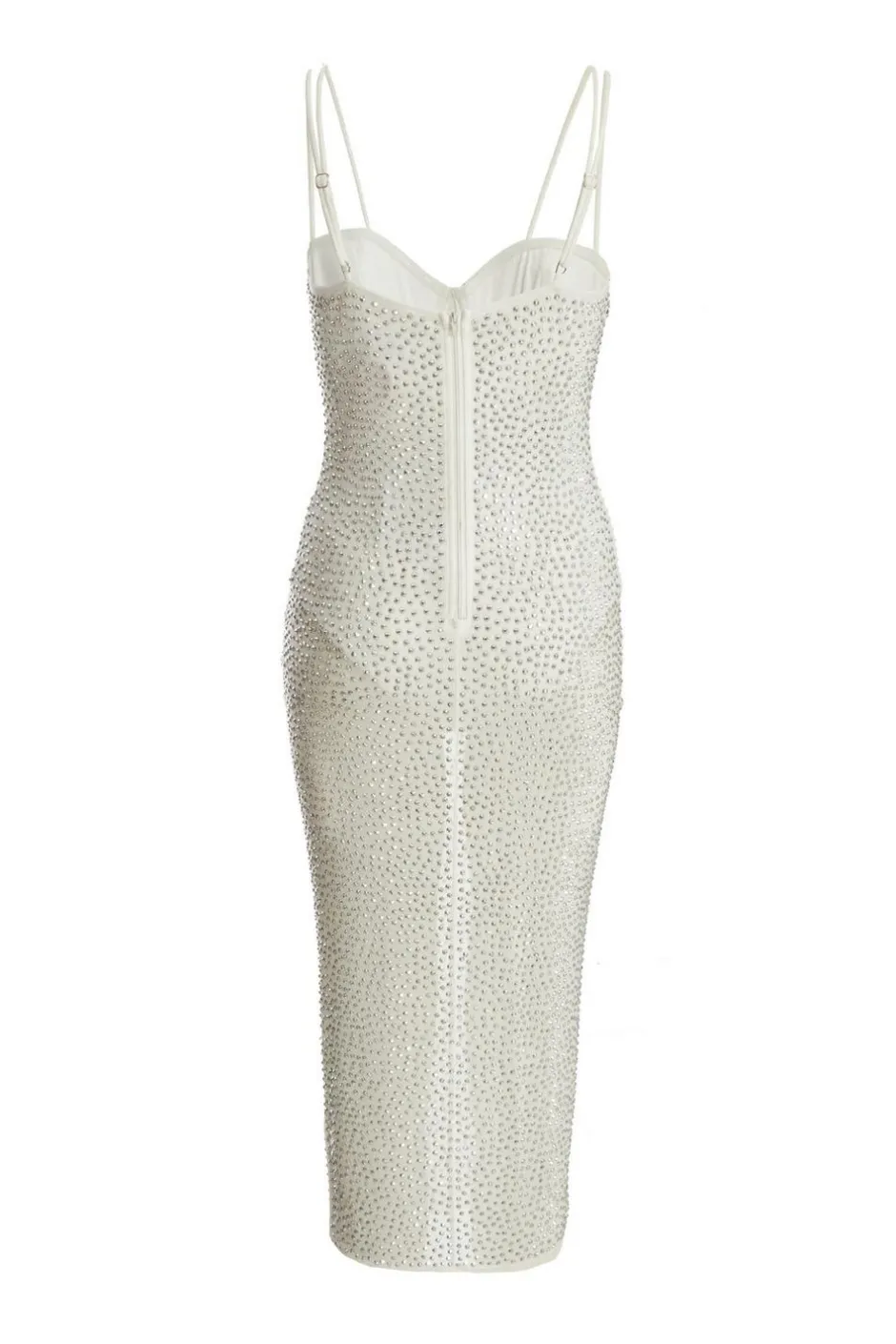 Quiz Rhinestone Bodycon Midi Dress White New