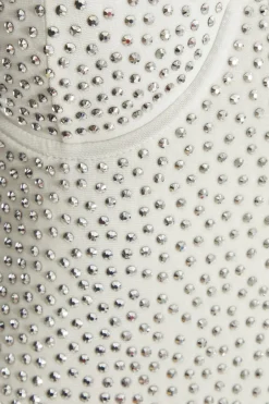 Quiz Rhinestone Bodycon Midi Dress White New
