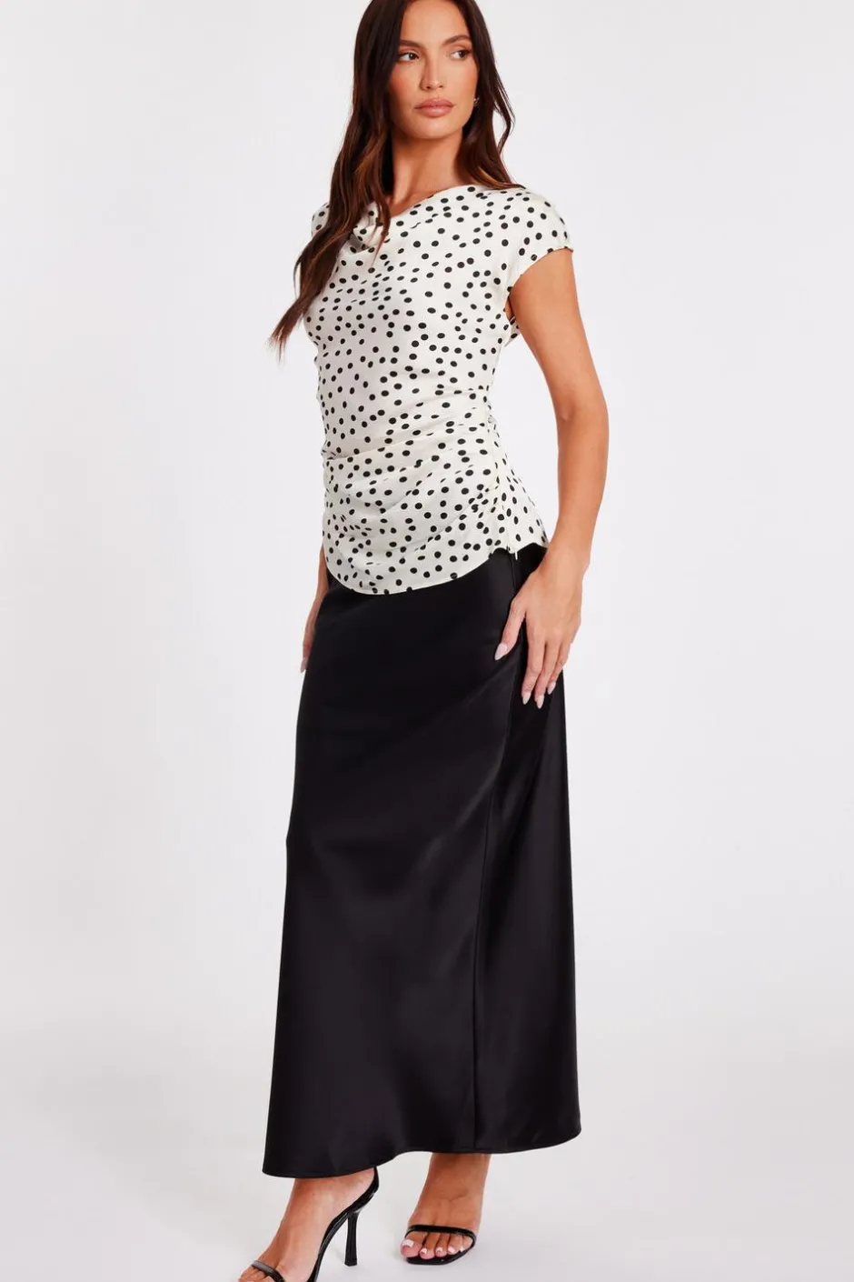 Quiz White Ruched Polka Dot Top Sale