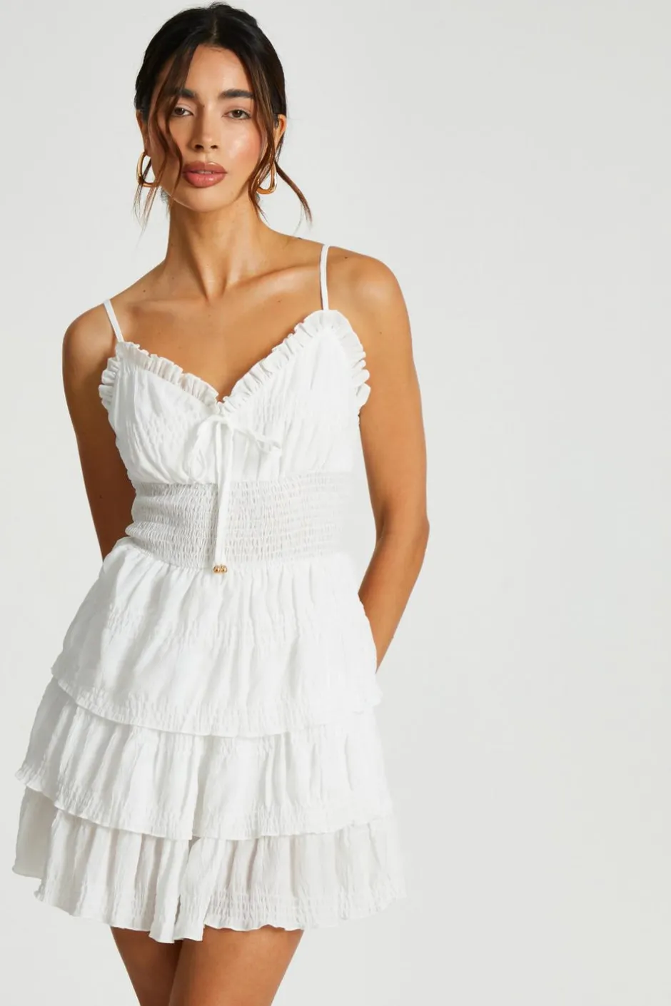 Quiz Ruffle Tiered Playsuit White New