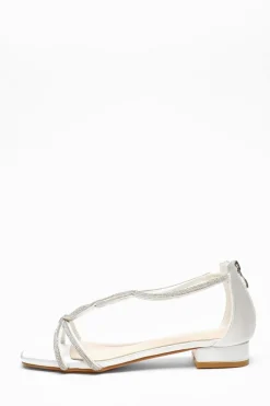 Quiz Satin Diamante T-Strap Flat Sandals White Best