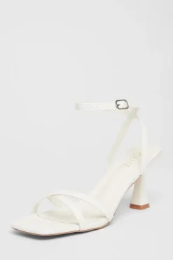 Quiz Strappy Flared Heels White Outlet