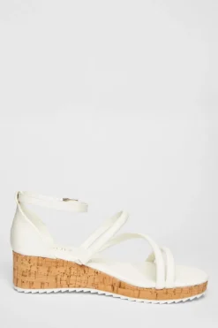 Quiz White Strappy Low Wedges Sale