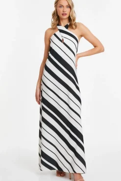 Quiz White Stripe Halter Maxi Dress Discount