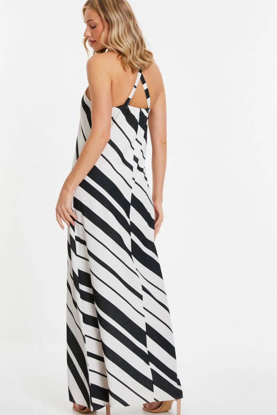 Quiz White Stripe Halter Maxi Dress Discount