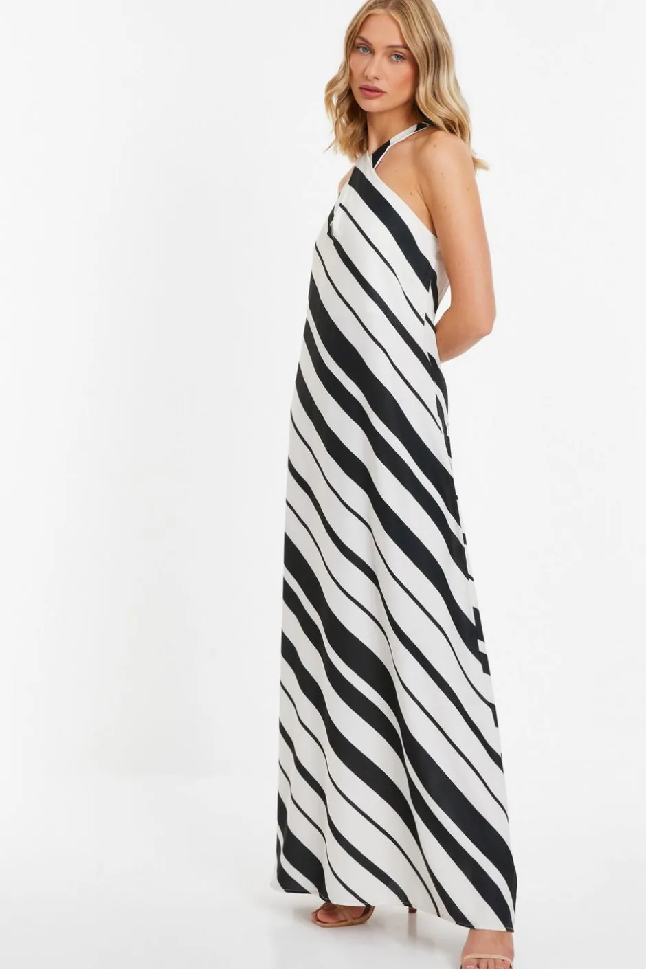 Quiz White Stripe Halter Maxi Dress Discount