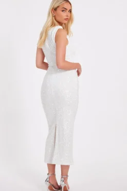 Quiz White Textured Sequin Midaxi Dress Sale