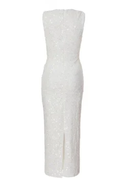 Quiz White Textured Sequin Midaxi Dress Sale