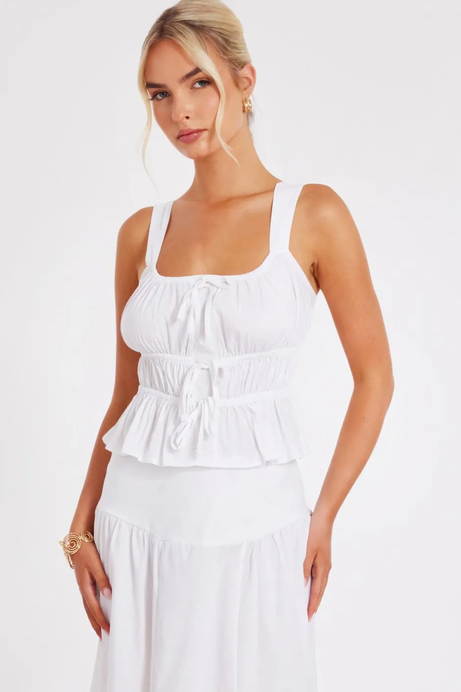 Quiz White Tie Detail Crop Top Clearance
