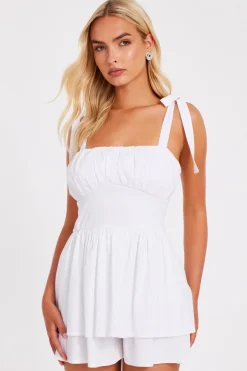 Quiz White Tie Shoulder Ruched Playsuit Discount