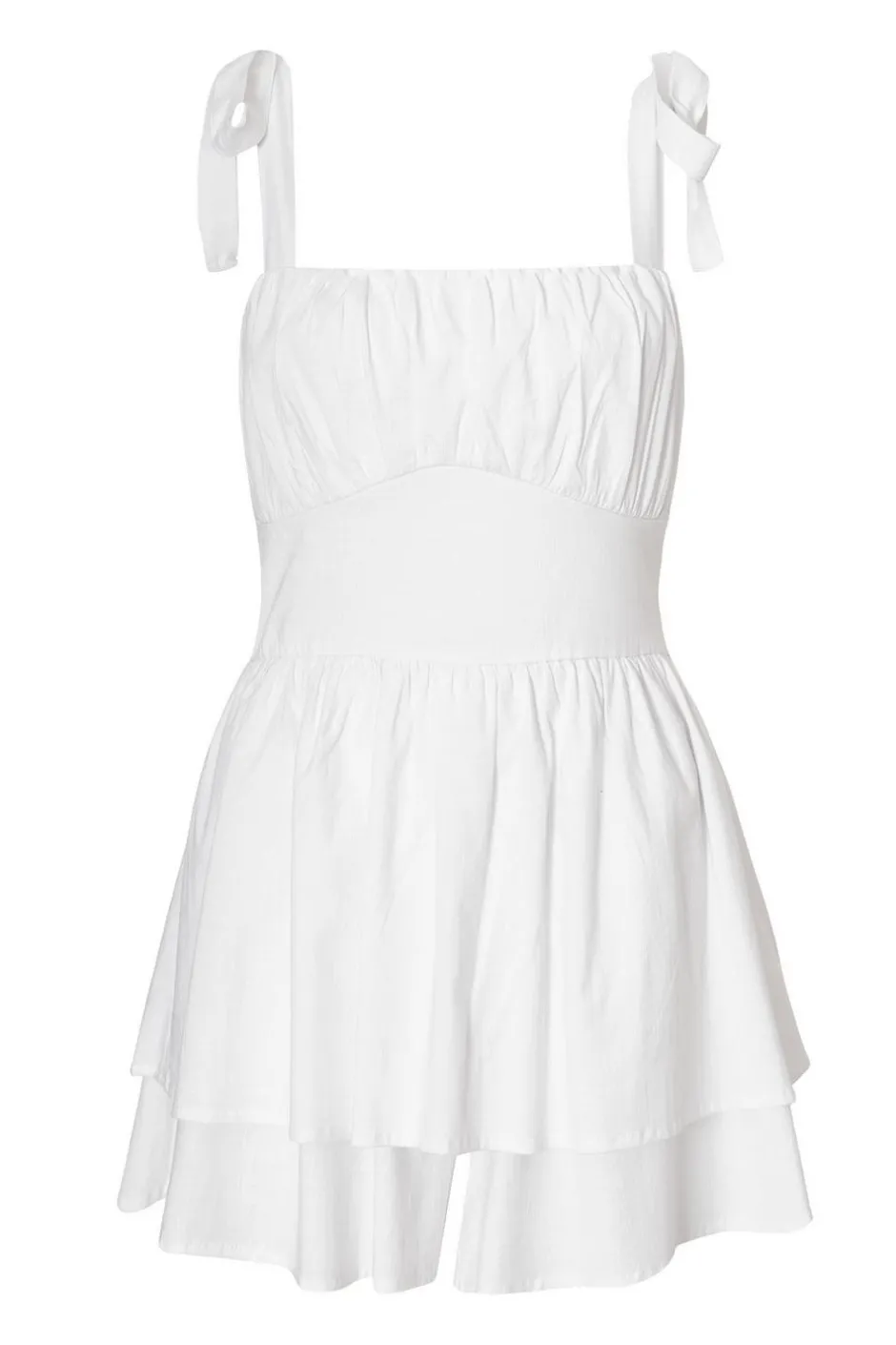 Quiz White Tie Shoulder Ruched Playsuit Discount