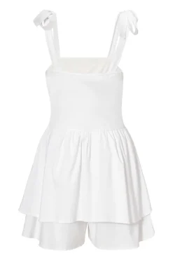 Quiz White Tie Shoulder Ruched Playsuit Discount