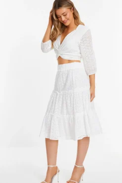 Quiz White Tiered Midi Skirt Discount