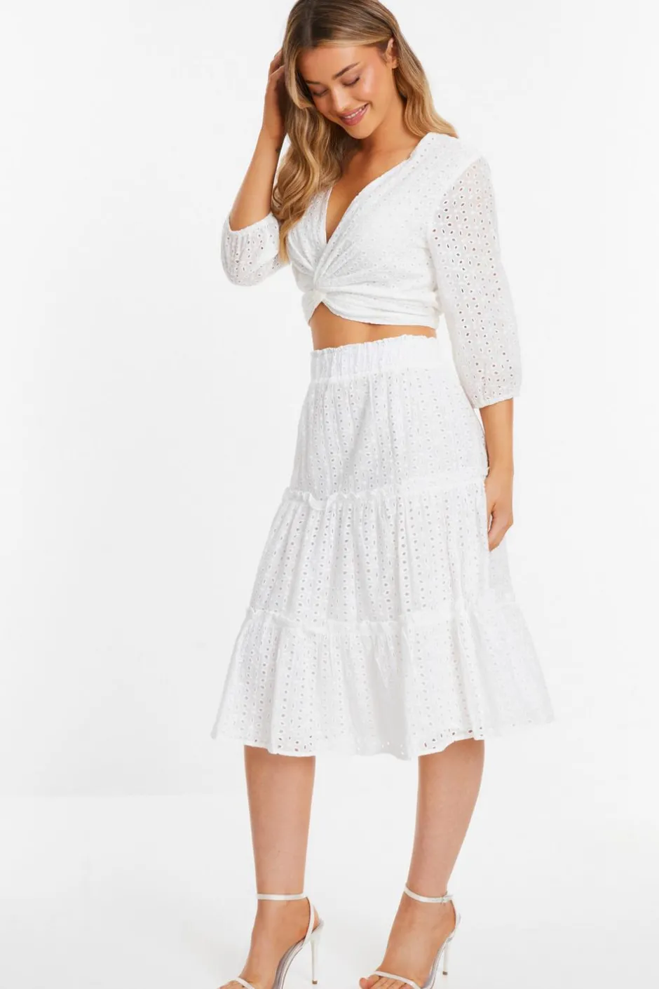 Quiz White Tiered Midi Skirt Discount