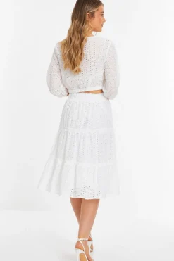 Quiz White Tiered Midi Skirt Discount