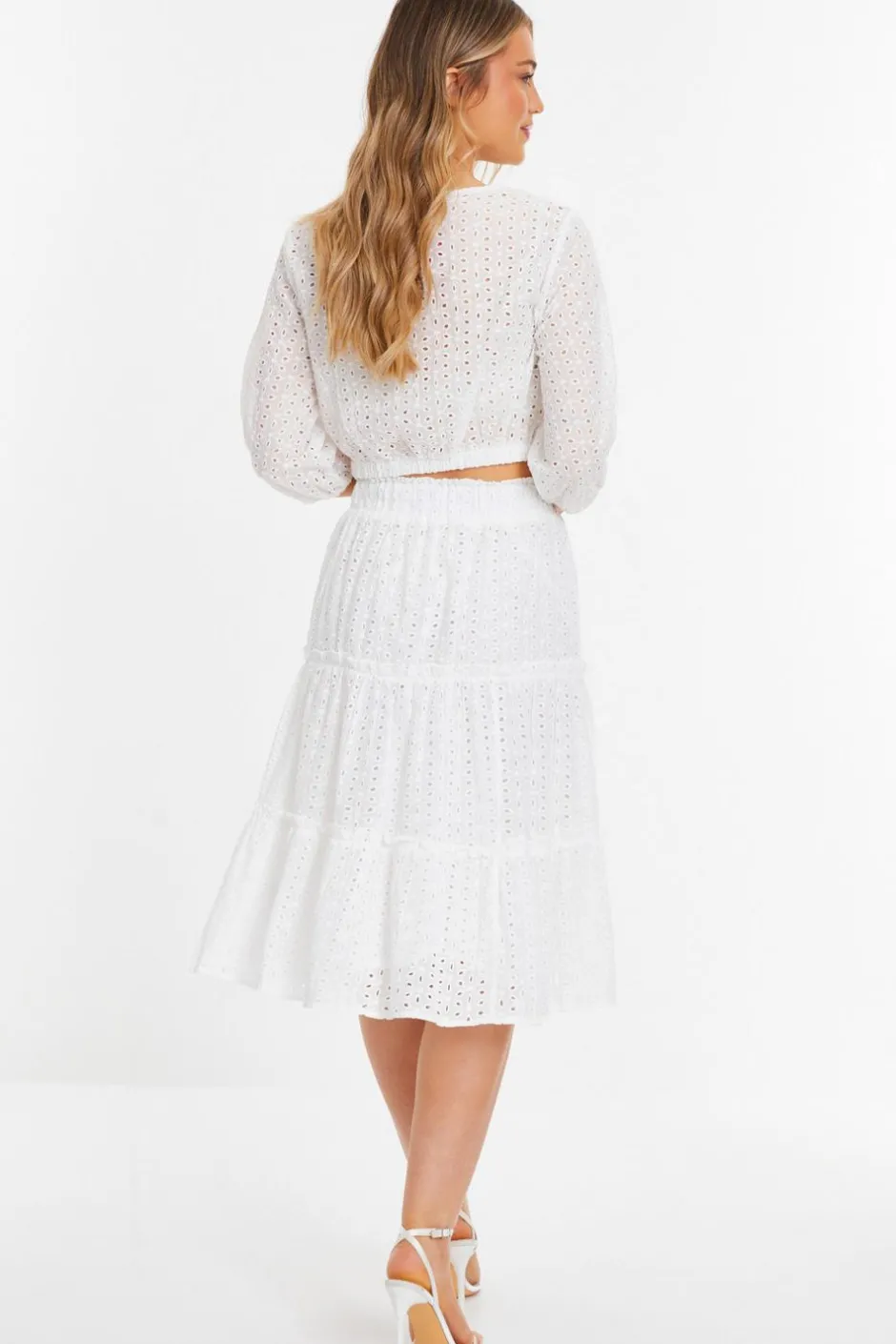 Quiz White Tiered Midi Skirt Discount