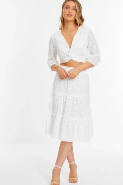 Quiz White Tiered Midi Skirt Discount