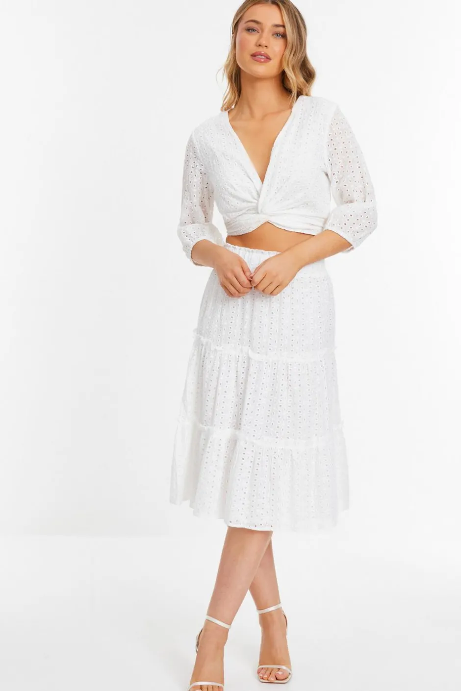 Quiz White Tiered Midi Skirt Discount