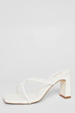 Quiz Twist Front Strappy Block Heels White Hot