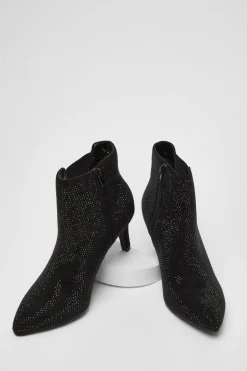 Quiz Wide Fit Black Diamante Ankle Boots Hot