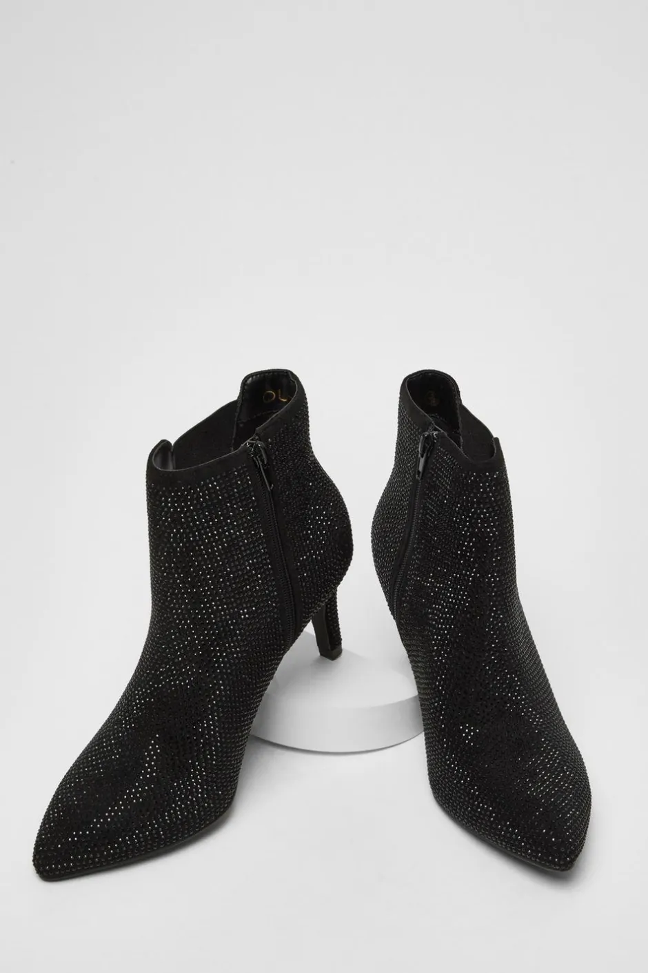 Quiz Wide Fit Black Diamante Ankle Boots Hot