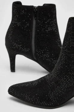 Quiz Wide Fit Black Diamante Ankle Boots Hot