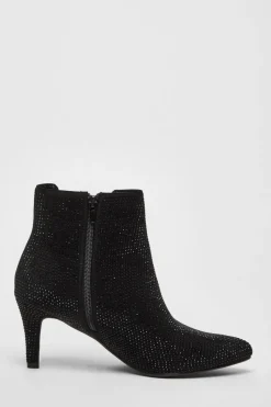 Quiz Wide Fit Black Diamante Ankle Boots Hot