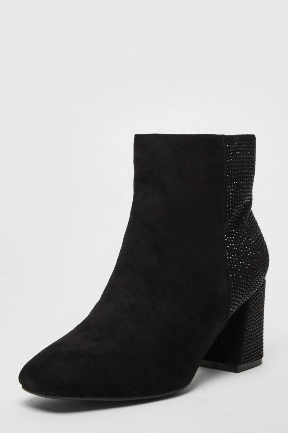 Quiz Wide Fit Black Diamante Ankle Boots