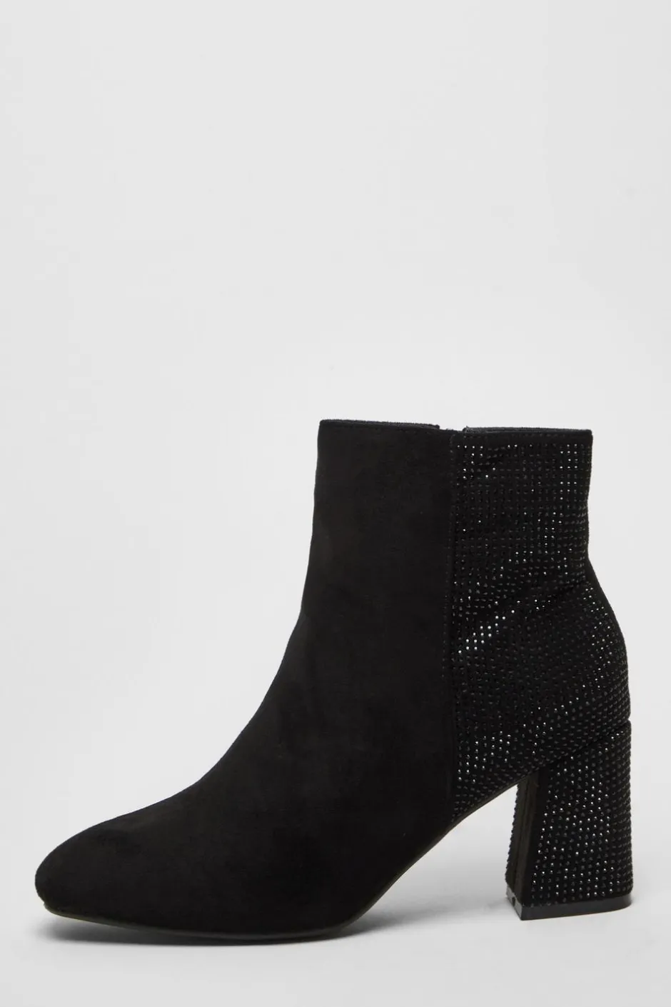 Quiz Wide Fit Black Diamante Ankle Boots