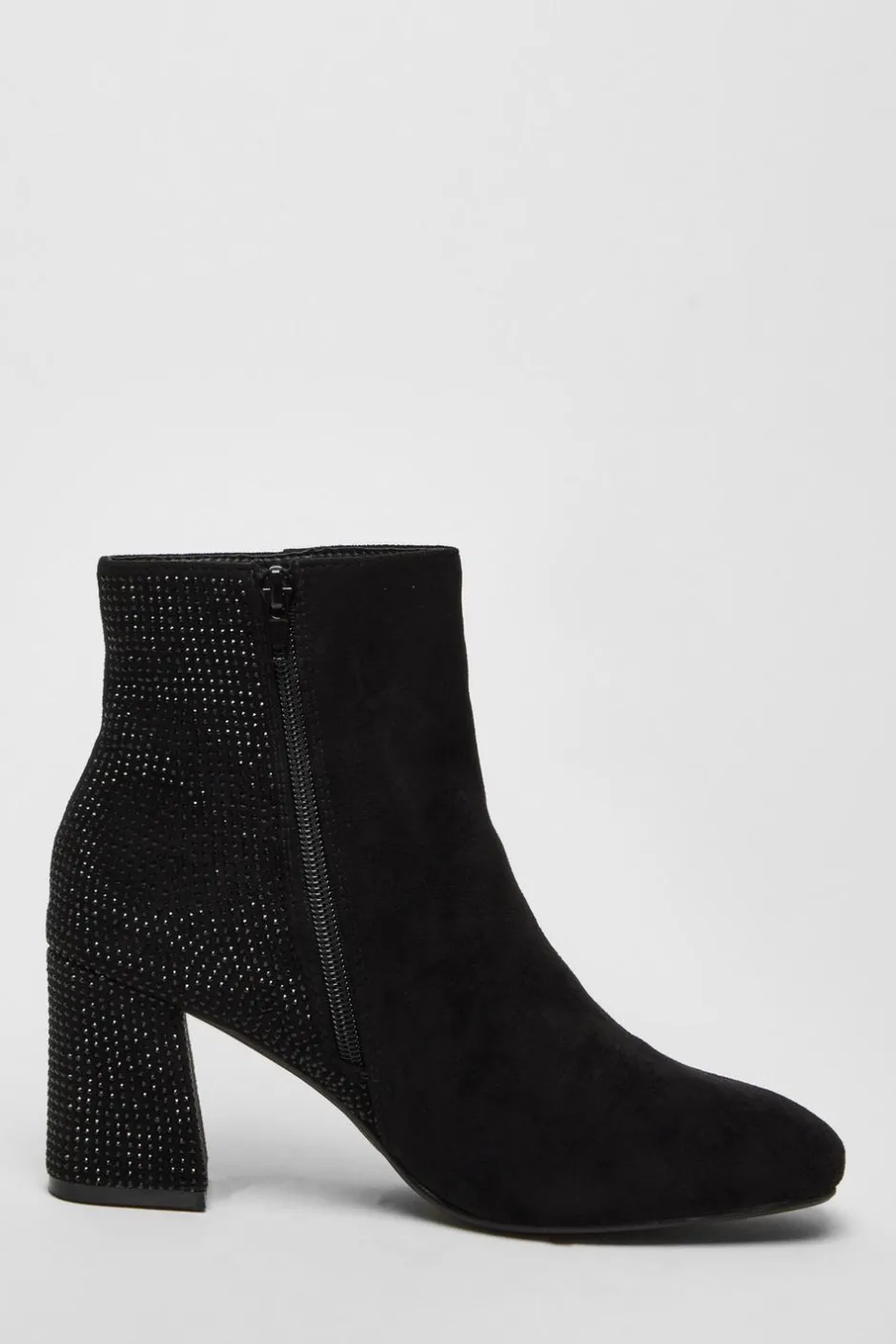 Quiz Wide Fit Black Diamante Ankle Boots