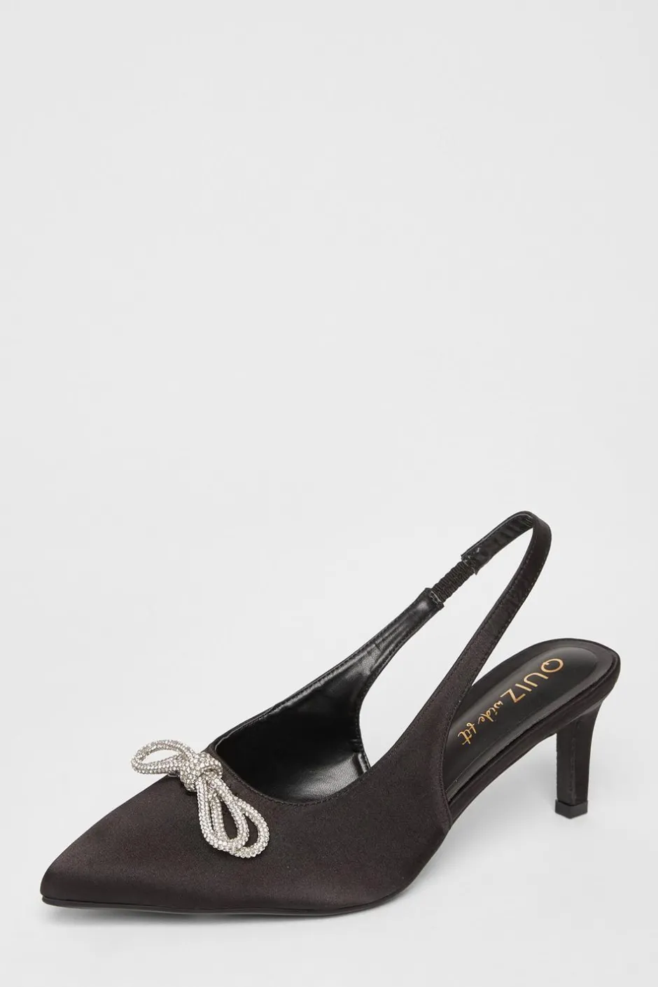 Quiz Wide Fit Diamante Bow Court Heels Black Sale