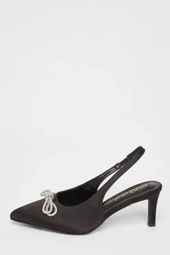 Quiz Wide Fit Diamante Bow Court Heels Black Sale
