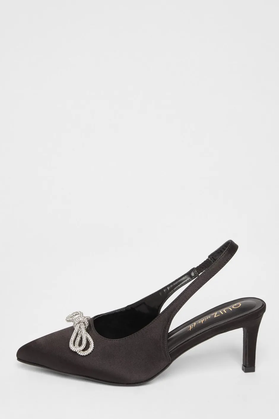Quiz Wide Fit Diamante Bow Court Heels Black Sale