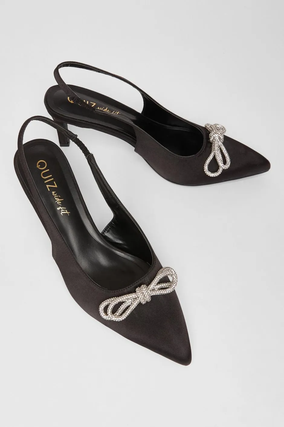 Quiz Wide Fit Diamante Bow Court Heels Black Sale