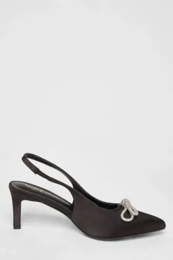 Quiz Wide Fit Diamante Bow Court Heels Black Sale