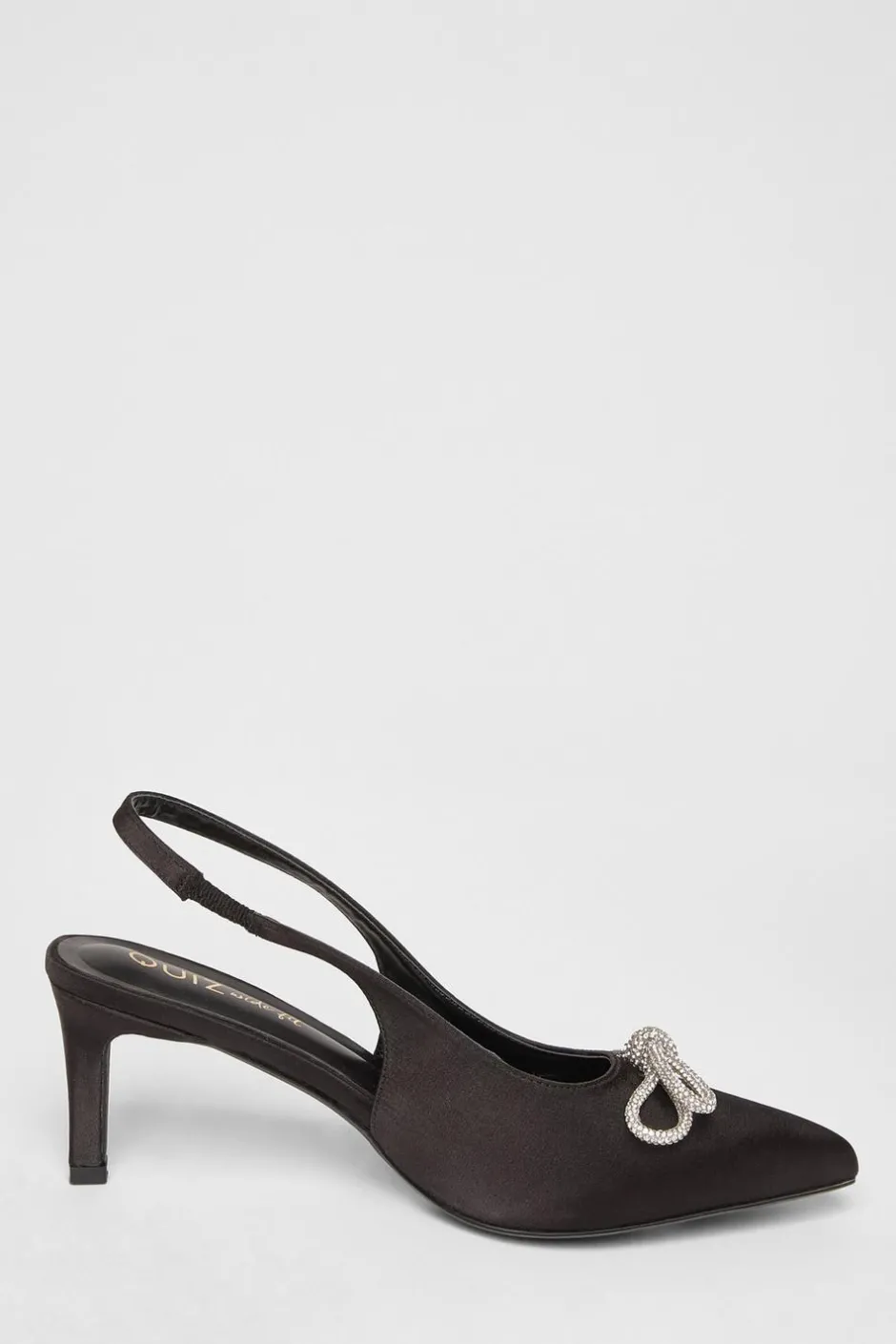 Quiz Wide Fit Diamante Bow Court Heels Black Sale