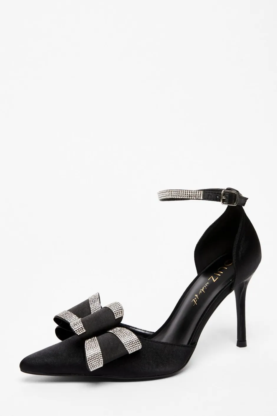 Quiz Wide Fit Black Diamante Court Heels Discount