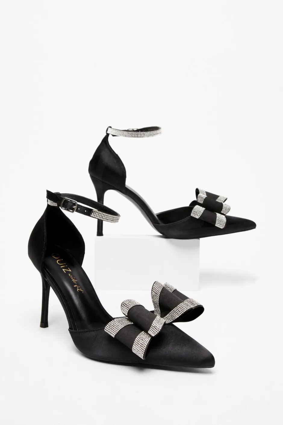 Quiz Wide Fit Black Diamante Court Heels Discount