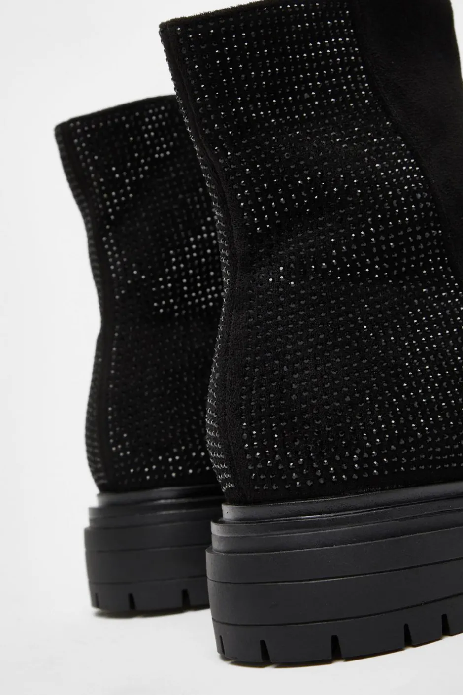 Quiz Wide Fit Black Diamante Faux Suede Ankle Boots Clearance