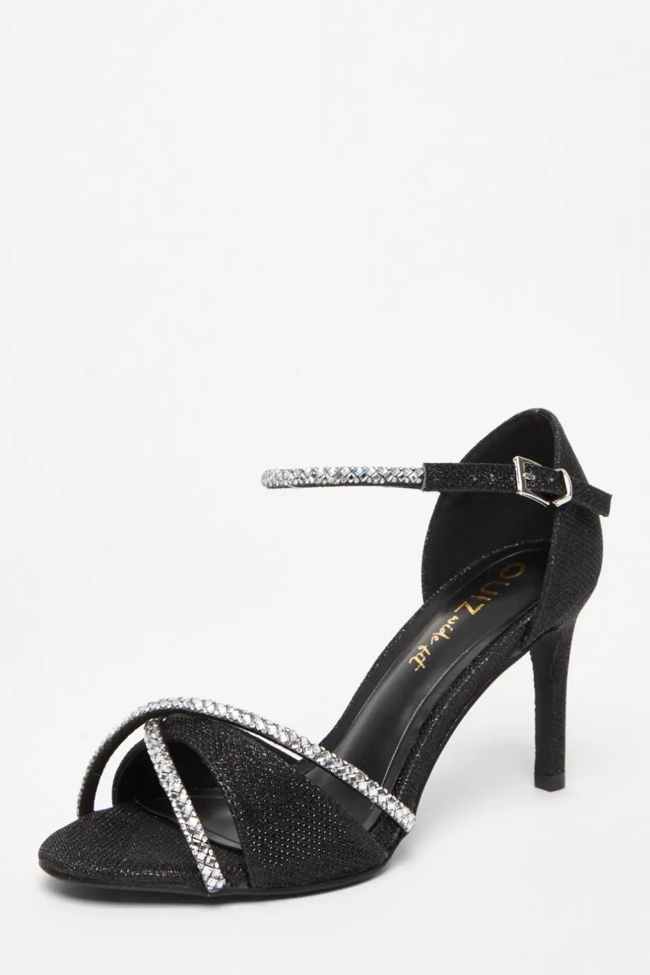 Quiz Wide Fit Black Diamante Heels Hot