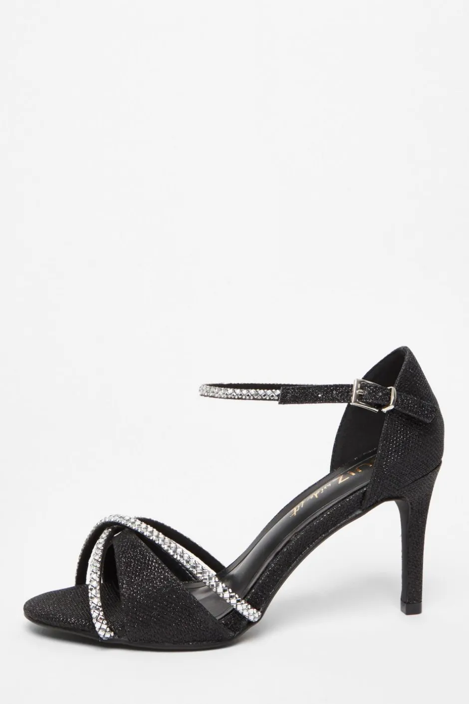 Quiz Wide Fit Black Diamante Heels Hot