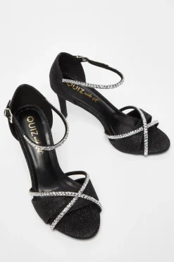 Quiz Wide Fit Black Diamante Heels Hot