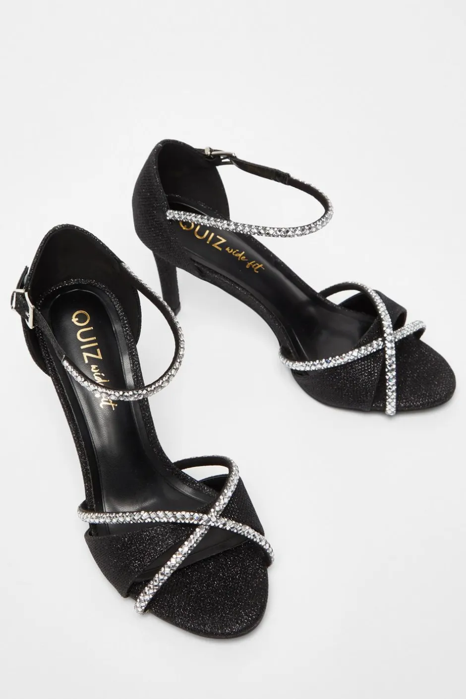 Quiz Wide Fit Black Diamante Heels Hot