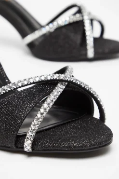 Quiz Wide Fit Black Diamante Heels Hot