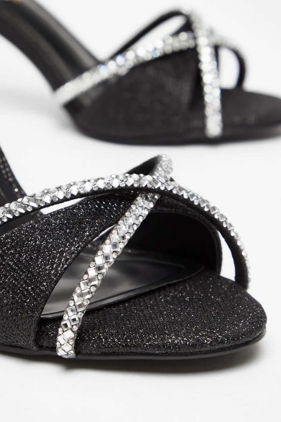 Quiz Wide Fit Black Diamante Heels Hot