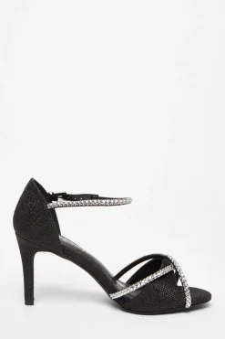Quiz Wide Fit Black Diamante Heels Hot