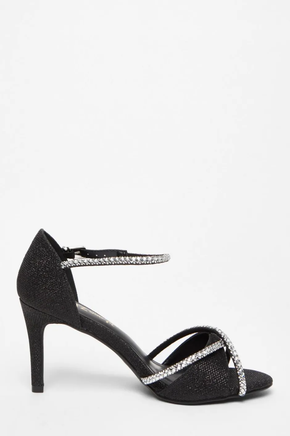 Quiz Wide Fit Black Diamante Heels Hot