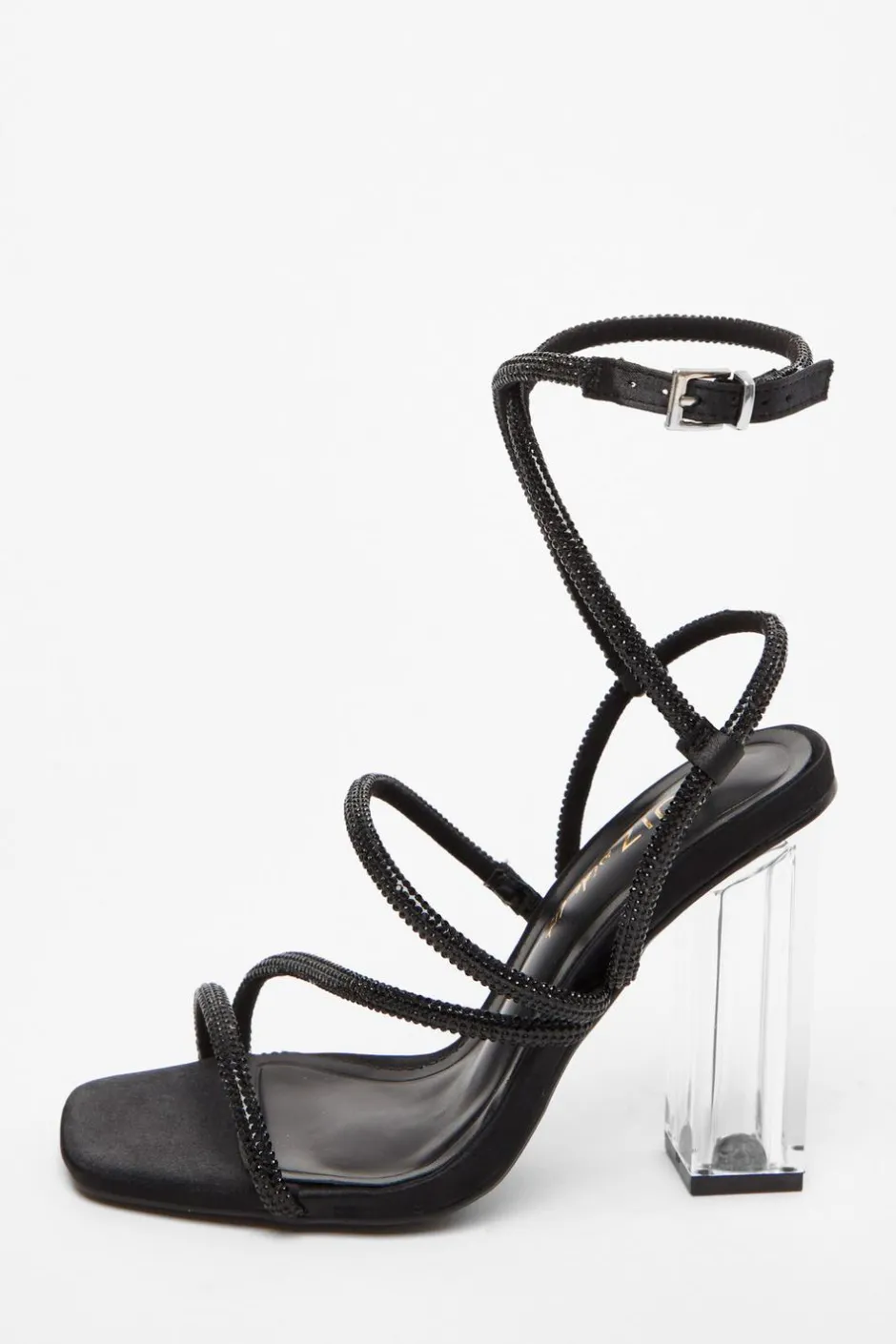 Quiz Wide Fit Black Diamante Heeled Sandals Outlet